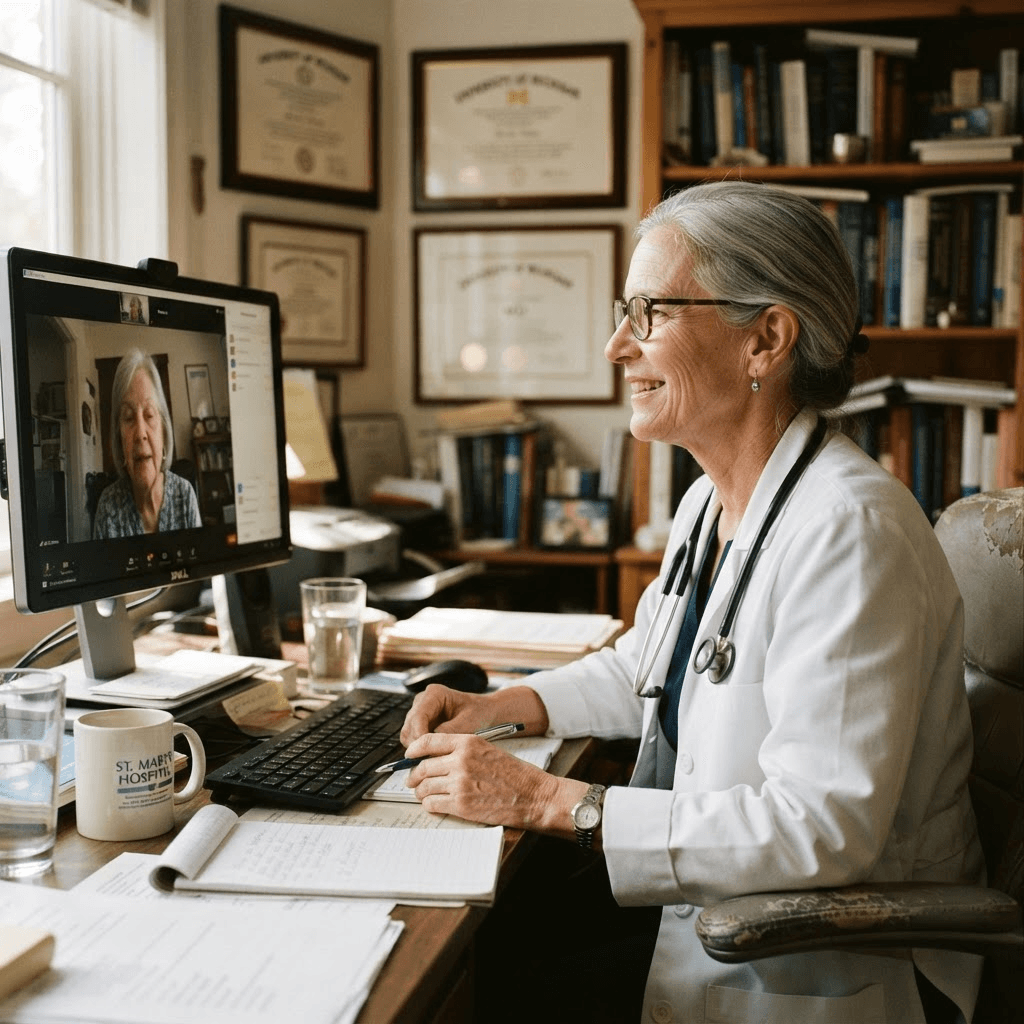 Healthcare provider during patient video consultation