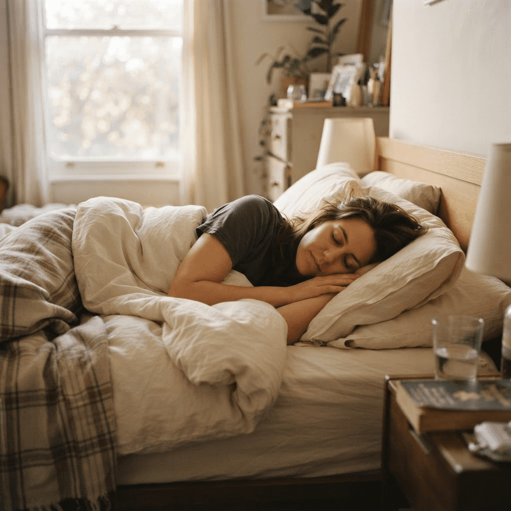 A person resting peacefully in soft morning light