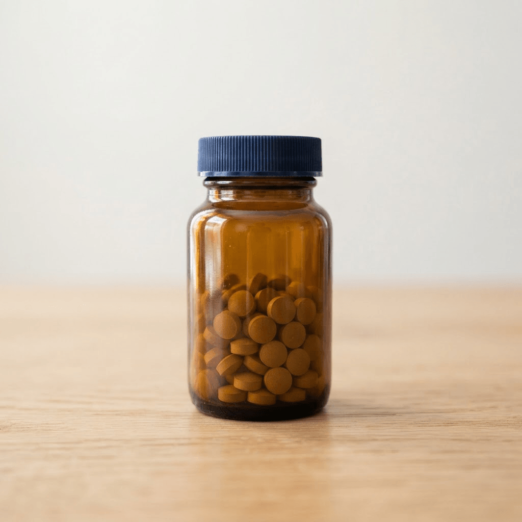A Sildenafil pill bottle with a deep blue cap and a cream RX only label